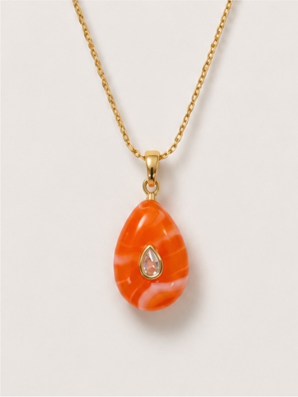 New! 18K Gold Plated Orange Gemstone Color Pop Pendant Necklace NWOT 5011